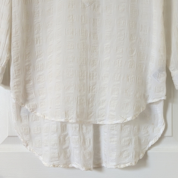 BDG Textured Linen Blend Collared Henley Long Sleeve Tunic Top Ivory Beige XS - Picture 8 of 13